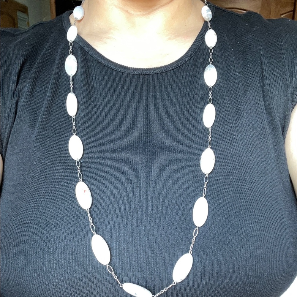 Elegant Hand Crafted Silver White Real Stone  Beaded Necklace